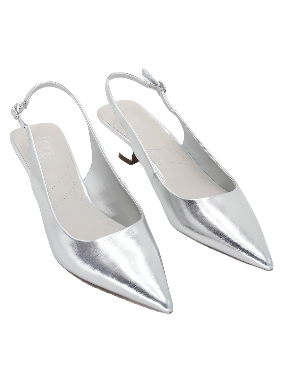 Franco Sarto Jaden Pointed Toe Slingback Silver Metallic Kitten Heel Size 9M